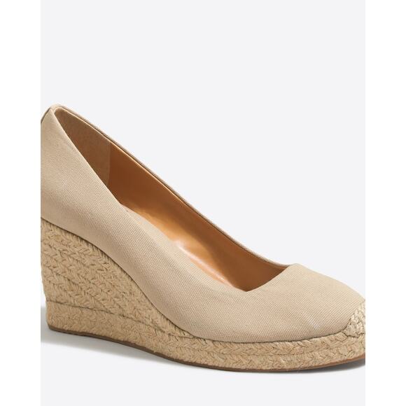 J. Crew tan beige Canvas espadrille wedges sz 7.5 - Picture 1 of 6